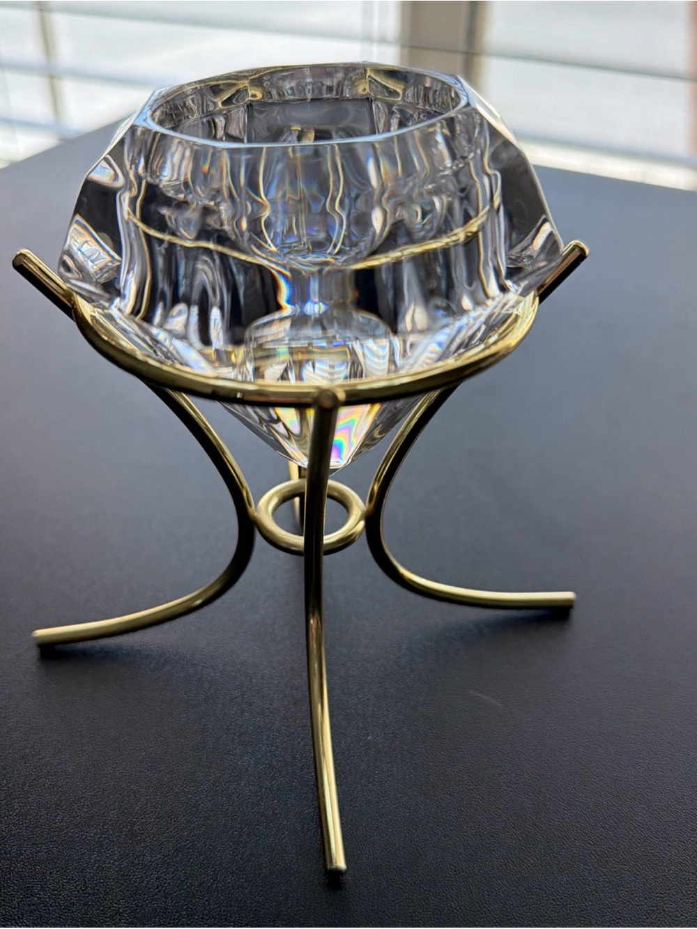 Vintage PartyLite 24% lead Crystal Solitaire Diamond tealight holder